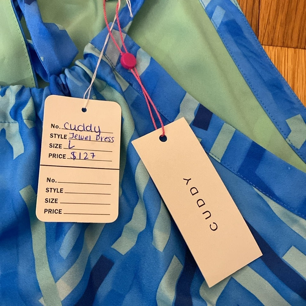 NWT Cuddy Women’s Blue Printed Dress Size L
