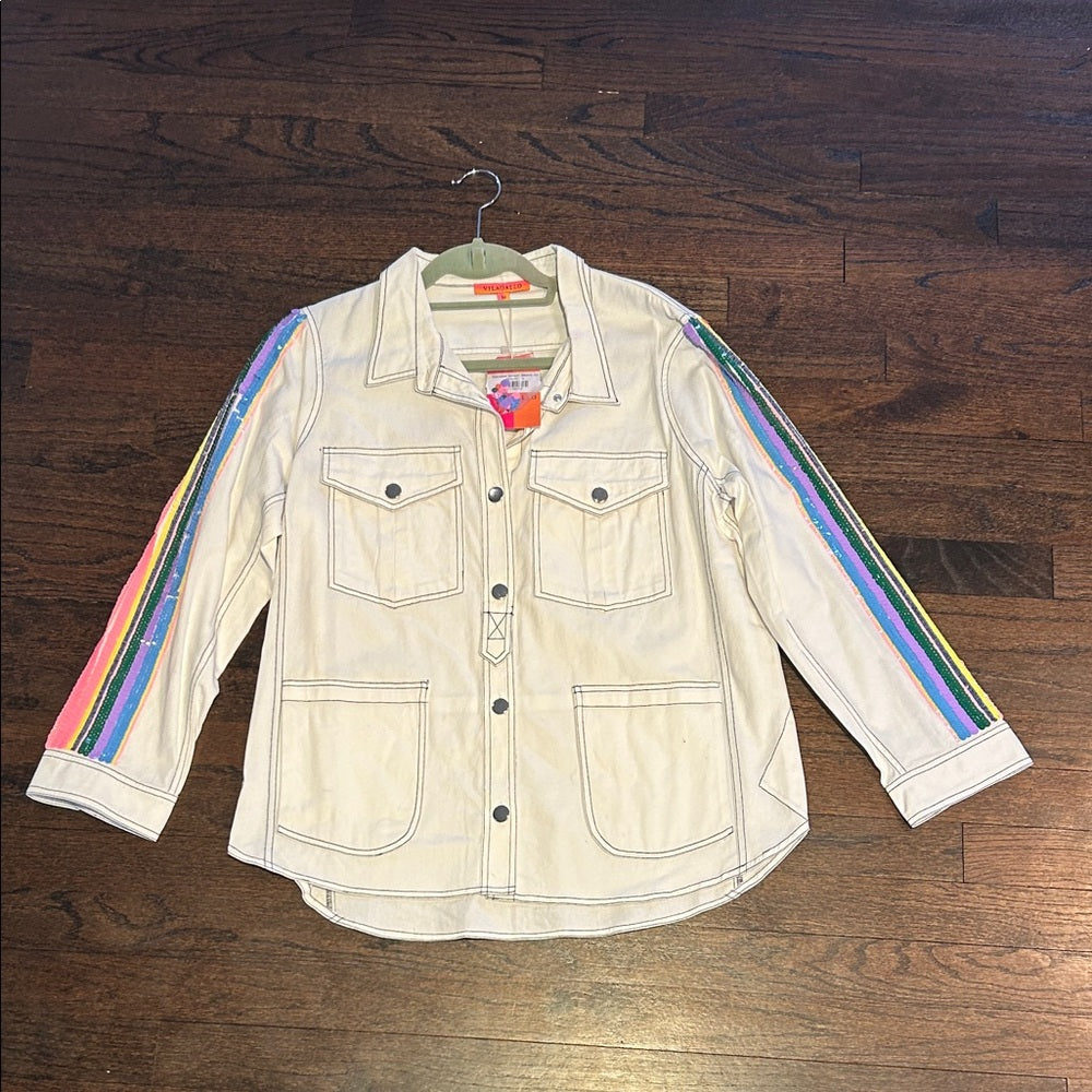 NWT Vilagallo Women’s Rainbow Sequin Sleeve Jacket Size Medium