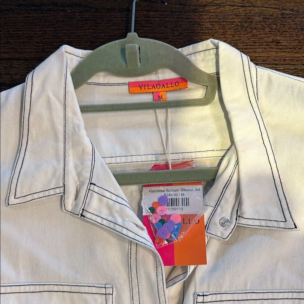 NWT Vilagallo Women’s Rainbow Sequin Sleeve Jacket Size Medium