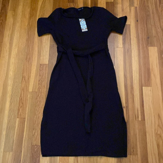NWT Boohoo Women’s Black Tie Front T-Shirt Dress Size 10