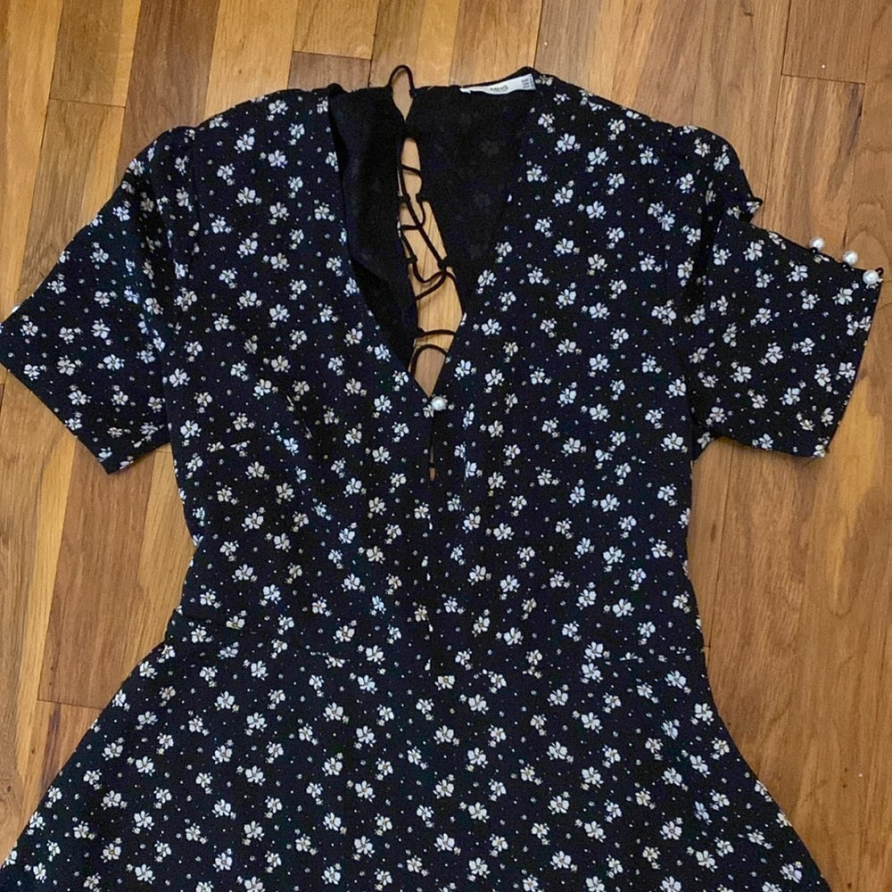MNG Casual Women’s Black Floral Printed Dress Size L