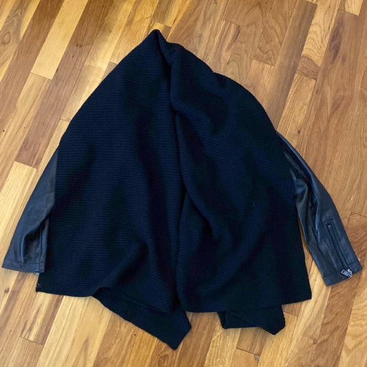Bychance Women’s Black Wool Jacket With Leather Sleeves Size XS