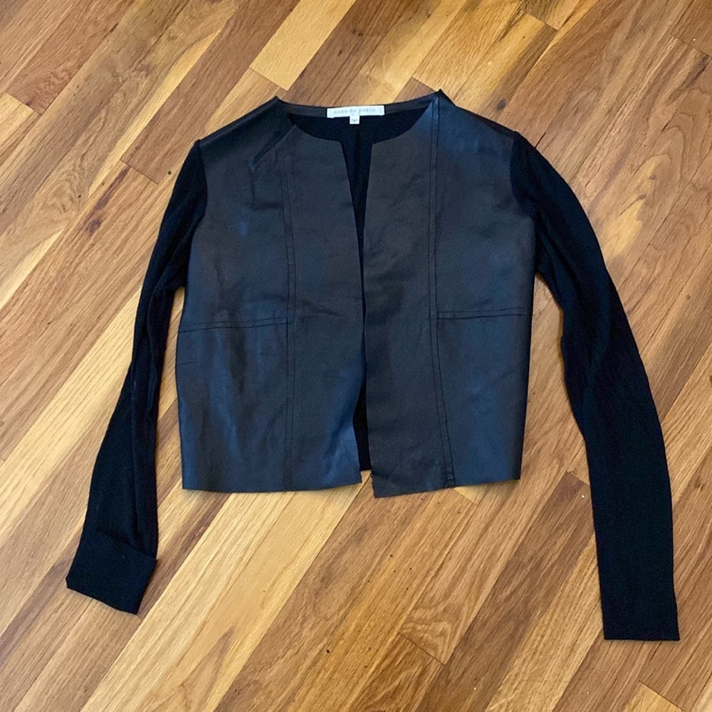 Burning Torch Women’s Black Jacket With Leather Front Size P