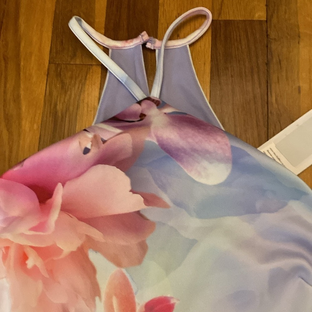 NWT Lipsy Women’s Pink and Purple Pastel Floral Printed Halter Dress Size 10
