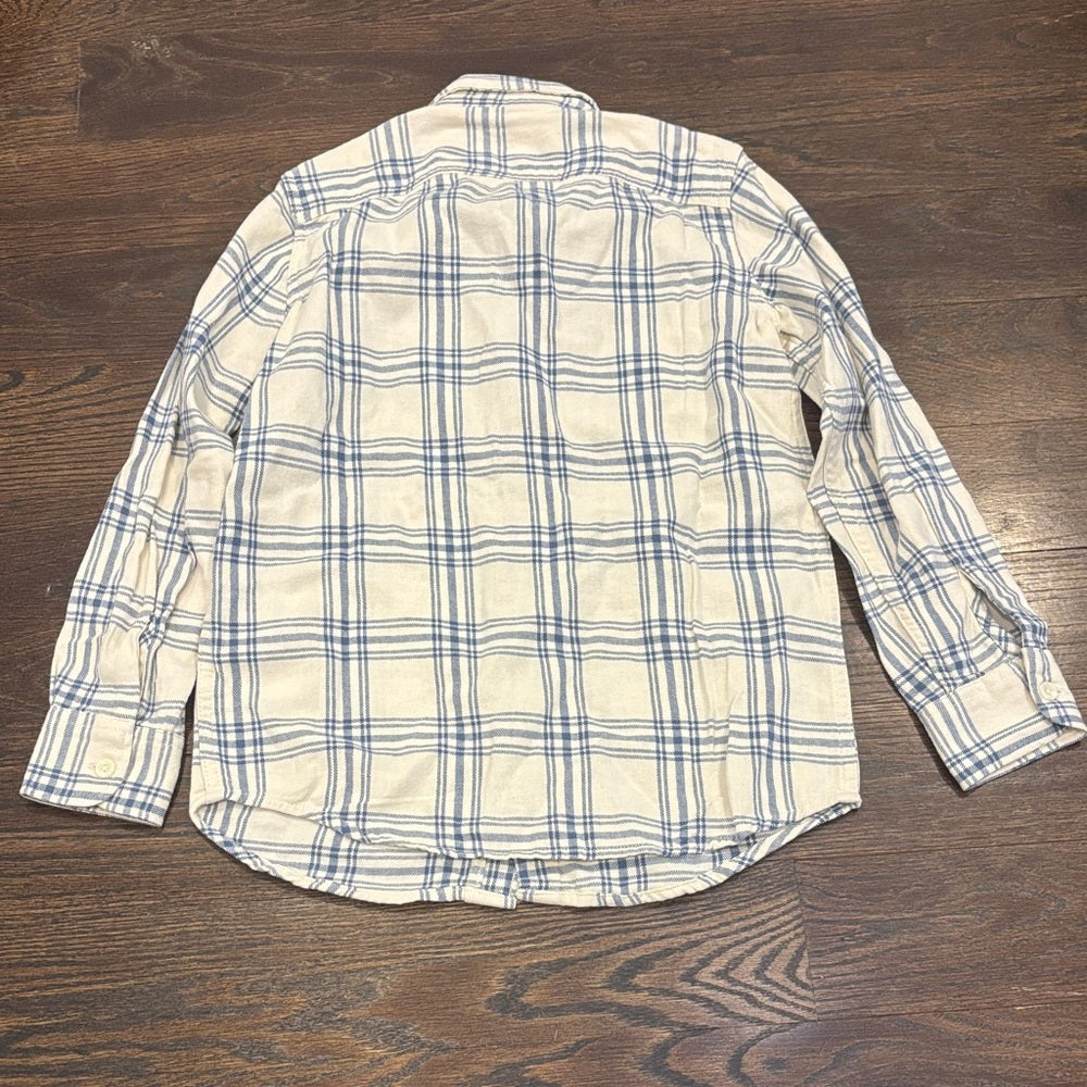 NWT GAP Boy’s Cream Button-Down Shirt with Blue Plaid Size Large