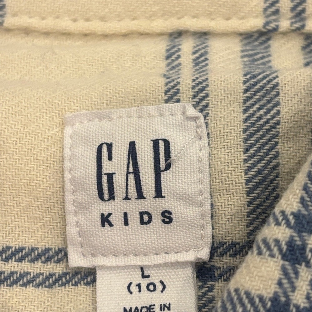 NWT GAP Boy’s Cream Button-Down Shirt with Blue Plaid Size Large