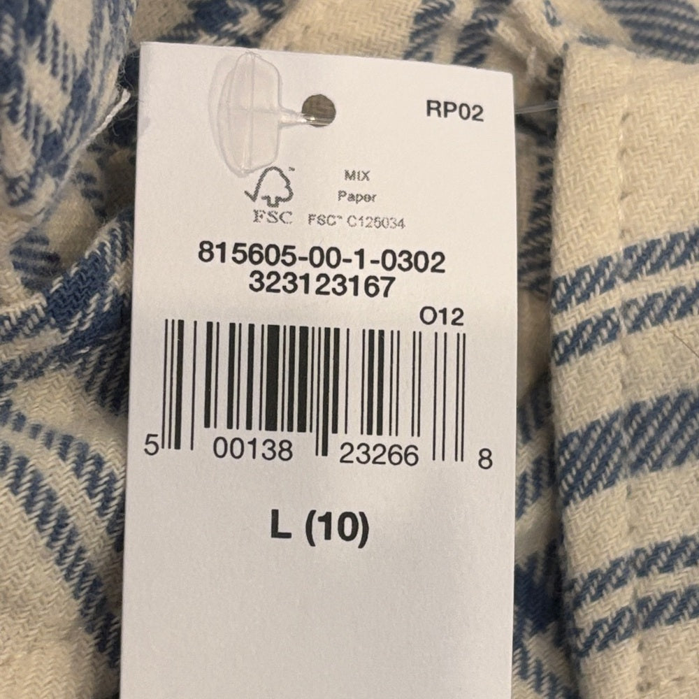 NWT GAP Boy’s Cream Button-Down Shirt with Blue Plaid Size Large