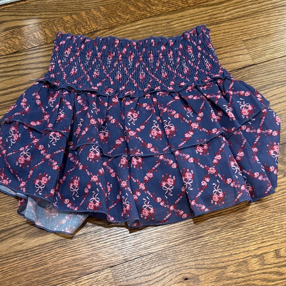NWT Katie J NYC Navy Floral Tiered Mini Skirt Size Large