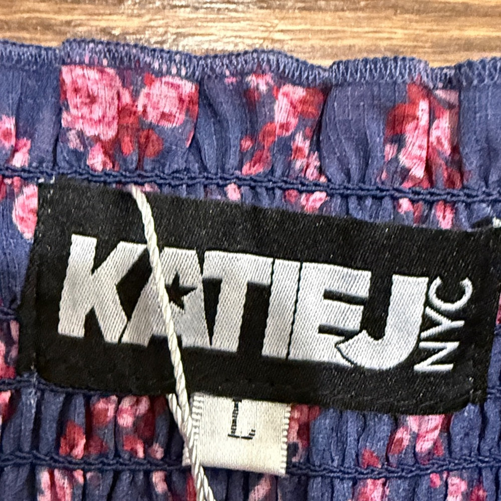 NWT Katie J NYC Navy Floral Tiered Mini Skirt Size Large