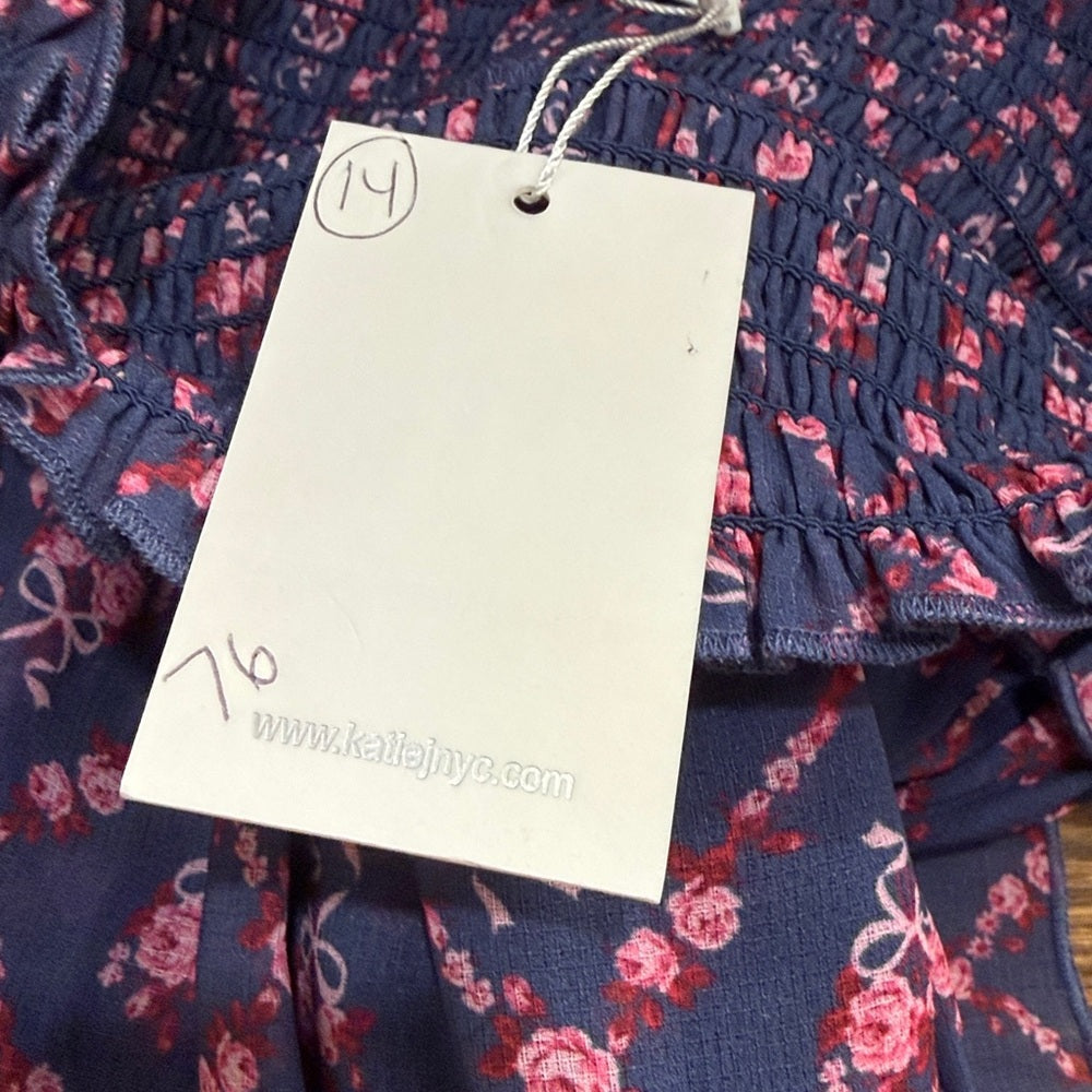 NWT Katie J NYC Navy Floral Tiered Mini Skirt Size Large