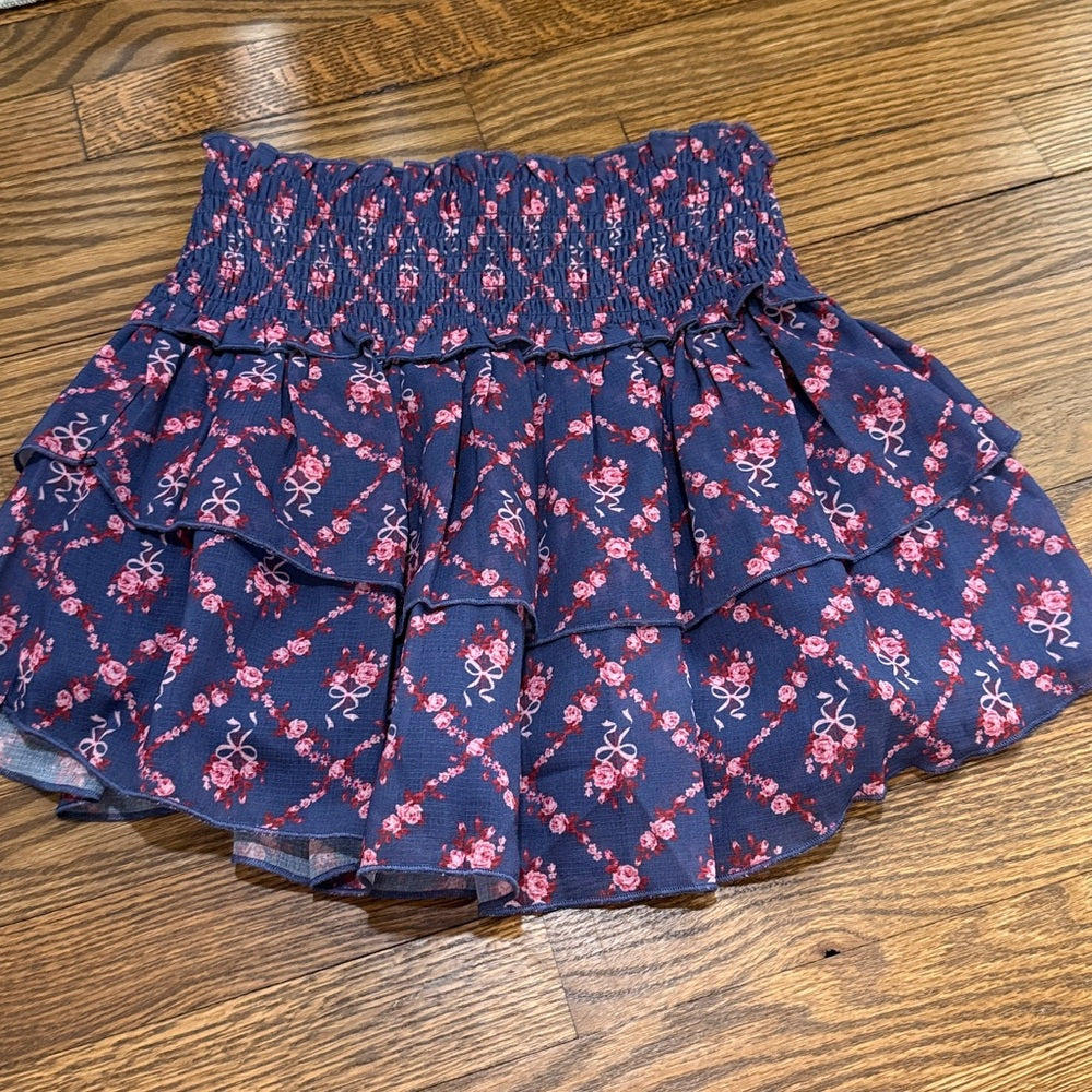 NWT Katie J NYC Navy Floral Tiered Mini Skirt Size Large
