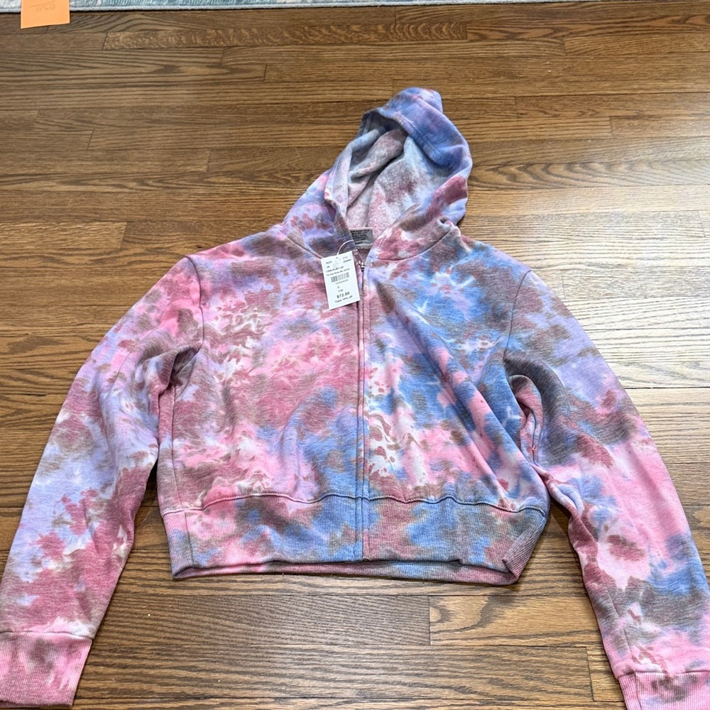 NWT Firehouse Tie-Dye Cropped Hoodie - Pink, Blue, Purple Size Large