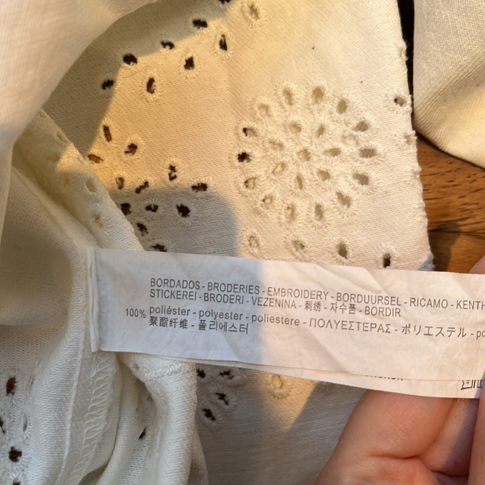 NWT Zara Woman Outerwear Woman’s White Denim Jacket With Eyelet Pattern Size L
