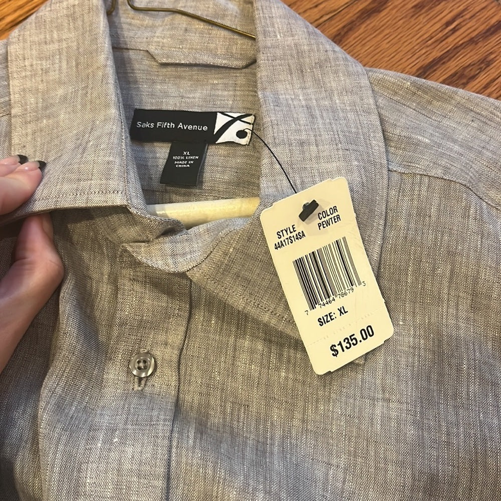 NWT Saks Fifth Avenue Men’s Pewter Grey Dress Shirt Size XL