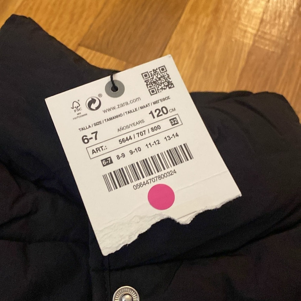 NWT Zara Girls Black Puffer Vest Size 6-7