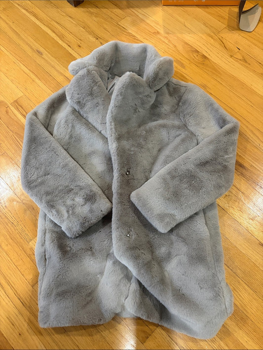 Women’s Abercrombie & Fitch Plush Faux Fur Pea Coat - Light Gray Size XS