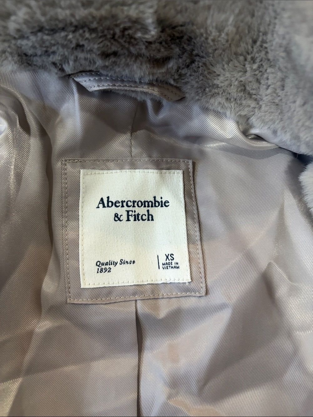 Women’s Abercrombie & Fitch Plush Faux Fur Pea Coat - Light Gray Size XS
