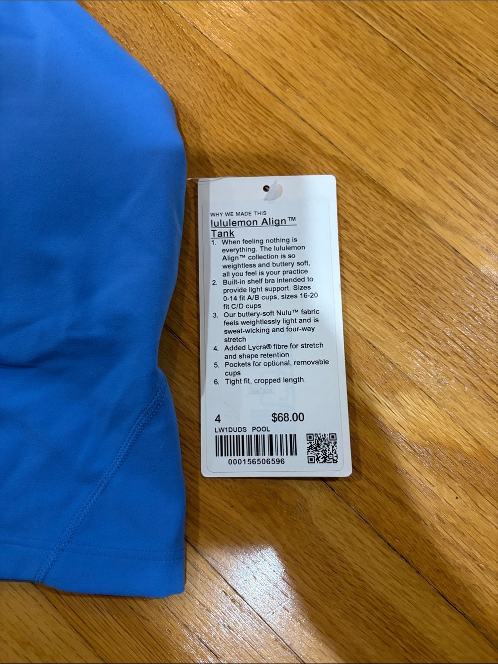 NWT Women’s Lululemon Blue Align Tank Size 4
