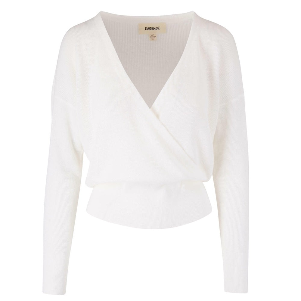 NWT L’AGENCE Women’s Blair Petal Crossover White Wrap Sweater Size XS