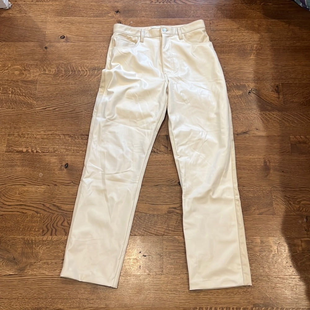 Abercrombie and Fitch Women’s Cream Leather Pants Size 30