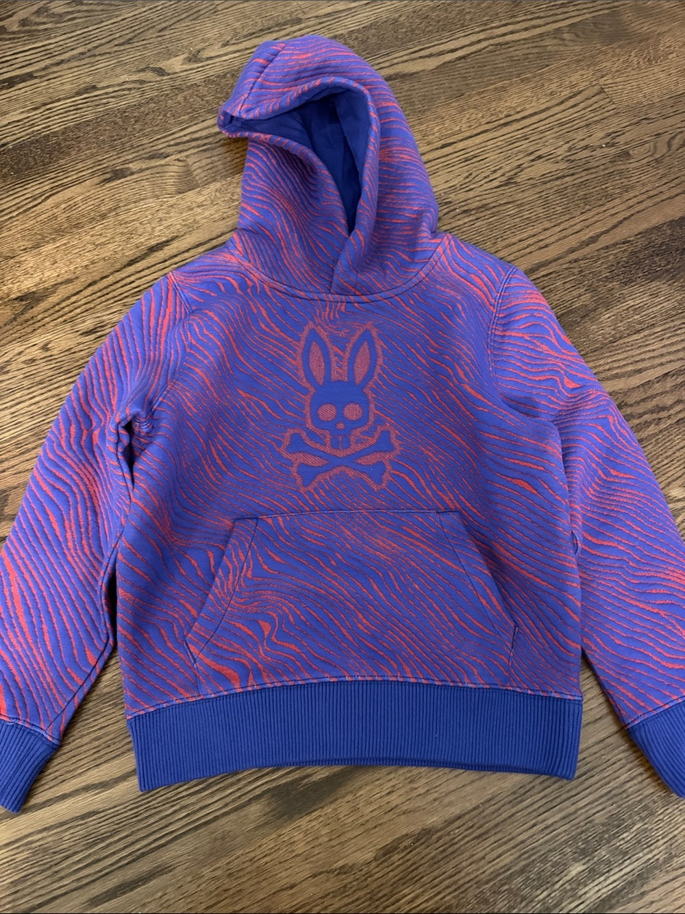 NWT Psycho Bunny Purple Hoodie with Pink Graphic Wave Pattern Size Small