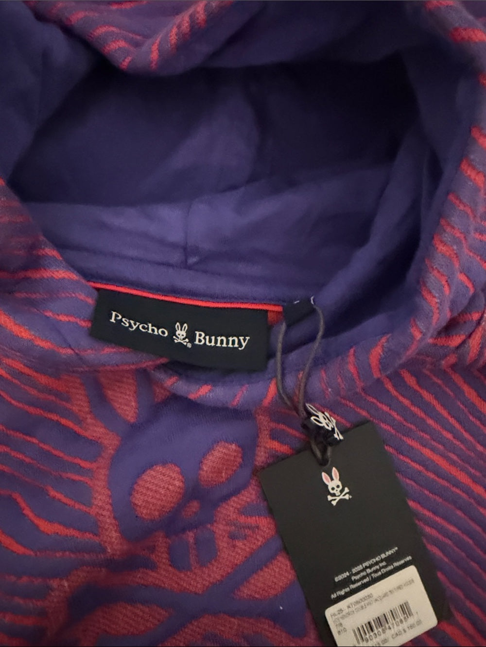 NWT Psycho Bunny Purple Hoodie with Pink Graphic Wave Pattern Size Small