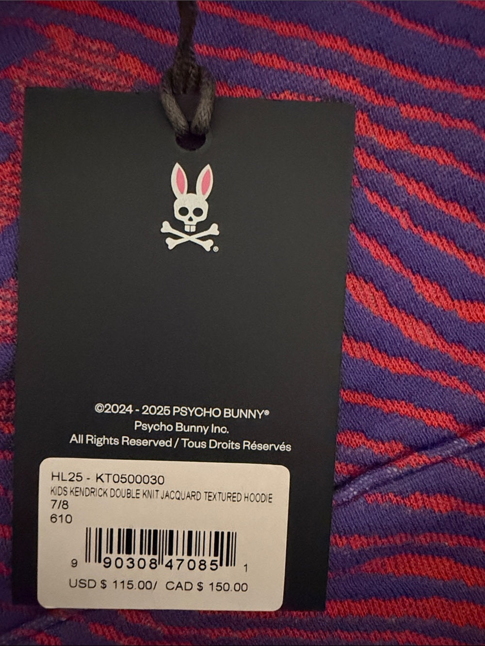 NWT Psycho Bunny Purple Hoodie with Pink Graphic Wave Pattern Size Small