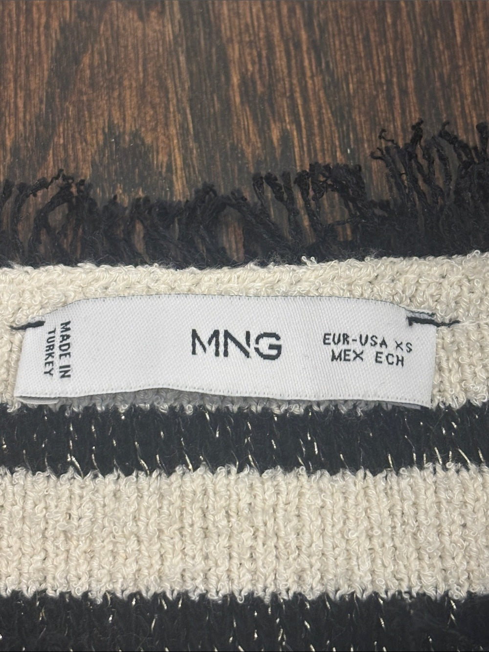 Mango Women’s Black & White Striped Fringe-Trim Cardigan Size X Small
