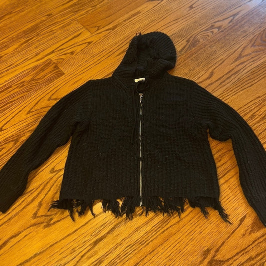 Tweenstyle Girl’s Black Distressed Hooded Sweater Jacket Size 8