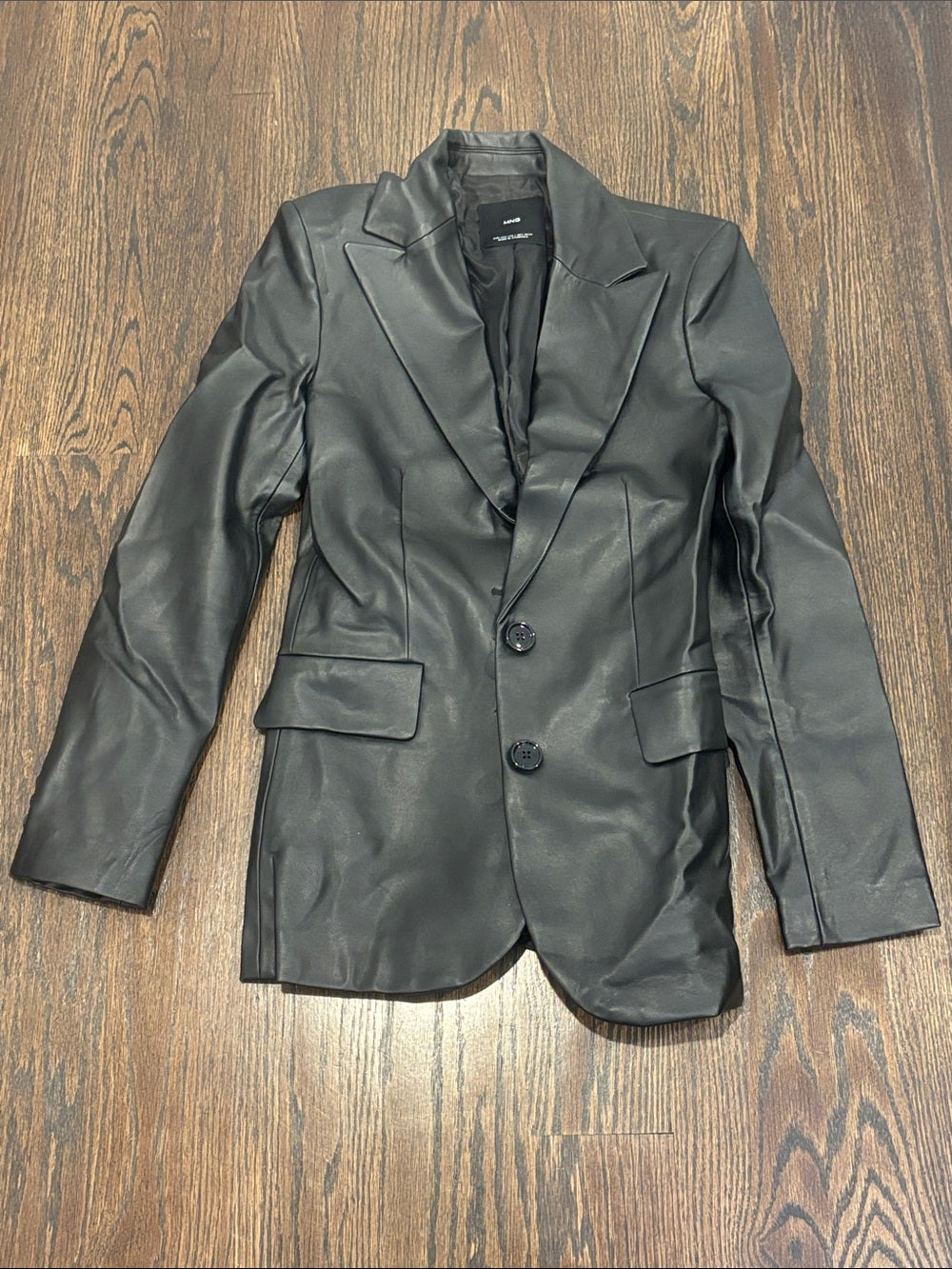 Mango Women’s Black Faux Leather Tailored Blazer Size XXS