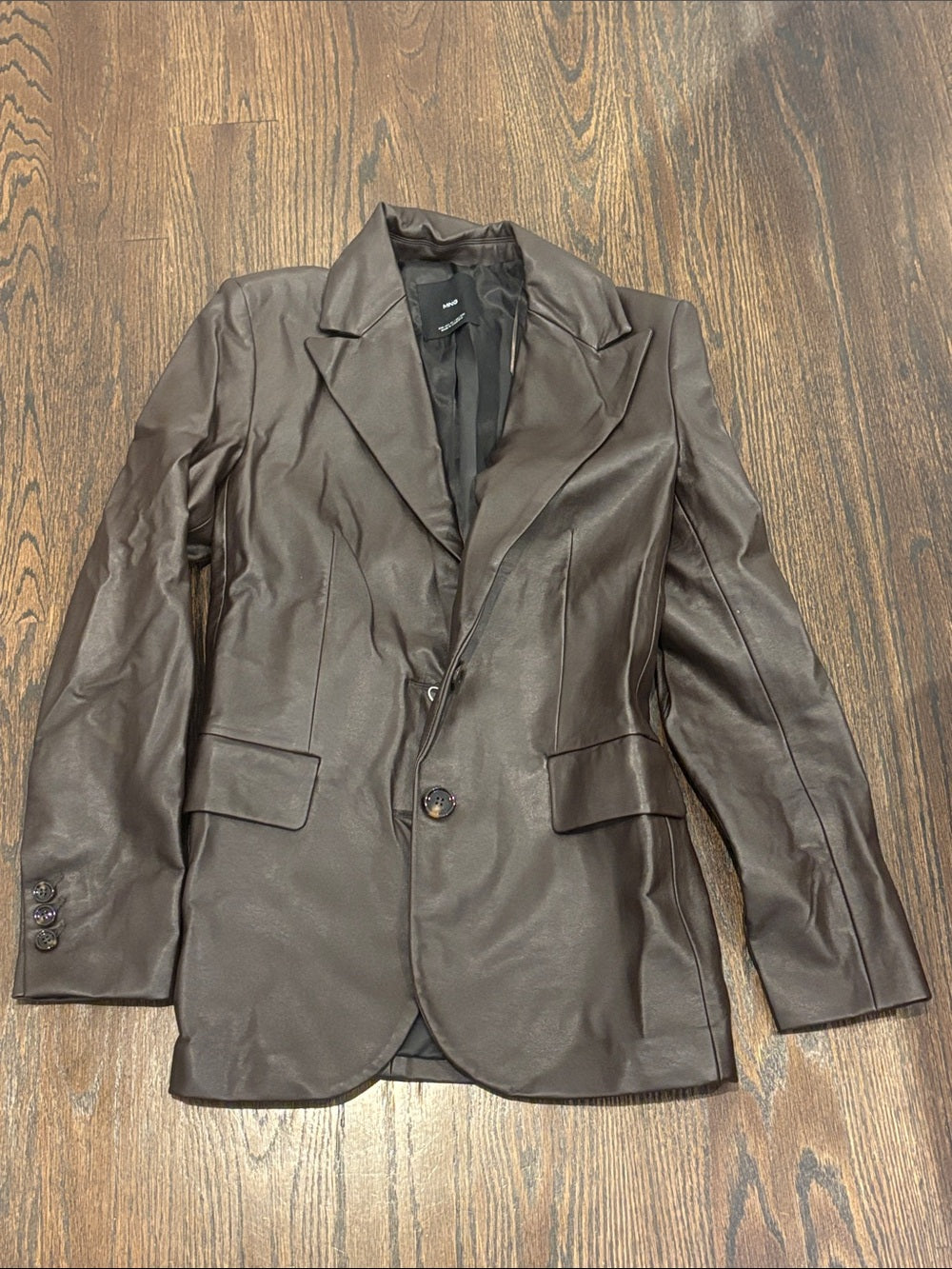 NWT Mango Women’s Dark Brown Faux Leather Blazer Size XS