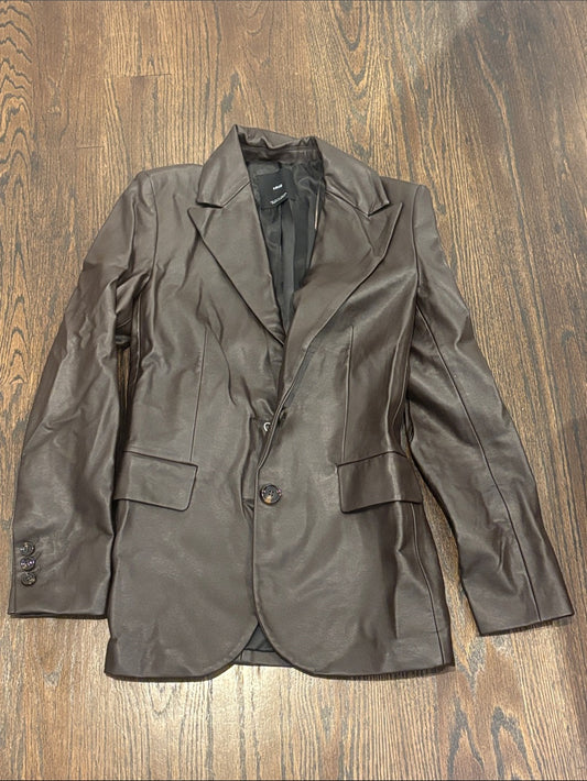 NWT Mango Women’s Dark Brown Faux Leather Blazer Size XS