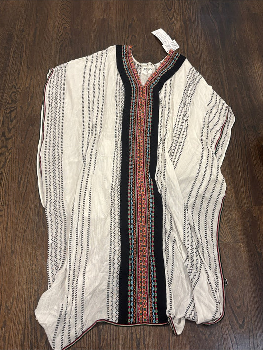 NWT Pitusa Women’s White Embroidered V-Neck Tunic with Multicolor Trim Petite