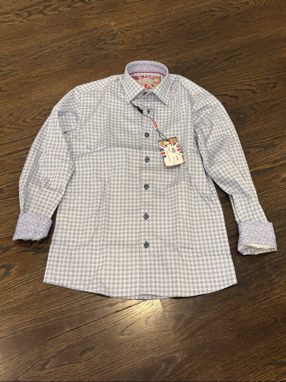 NWT Heritage House Boys' Light Blue Patterned Button-Down Shirt Size 12