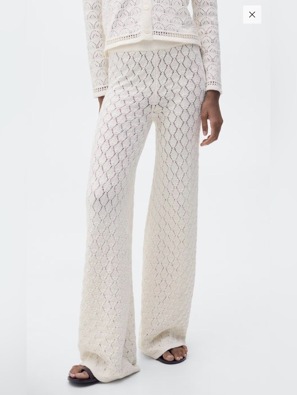 NWT MNG Woman’s White Open Work Knitted Sweater and Pants Size XS