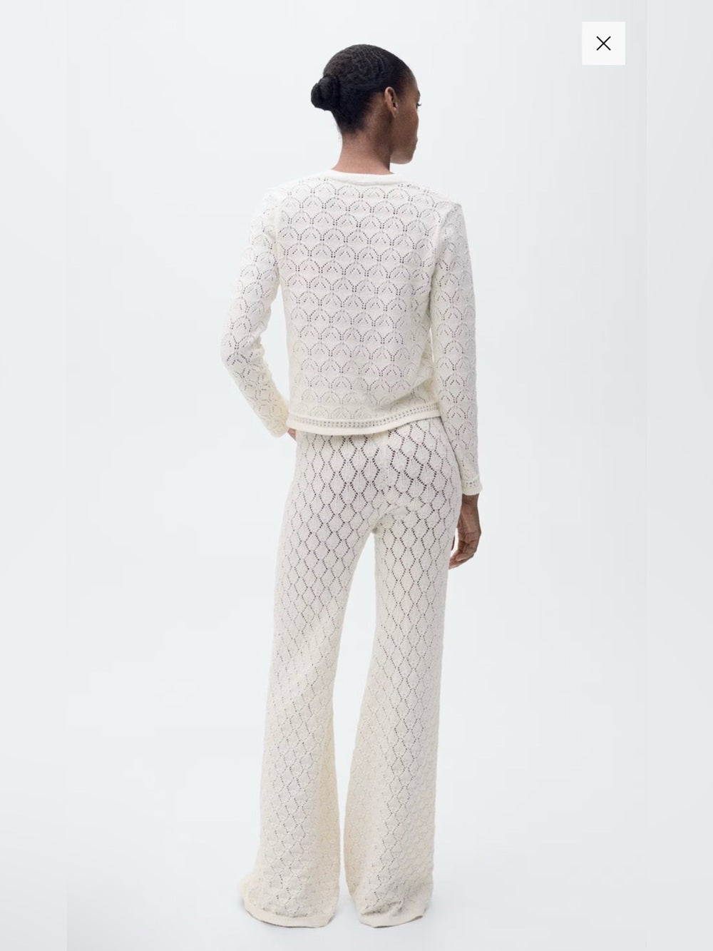 NWT MNG Woman’s White Open Work Knitted Sweater and Pants Size XS