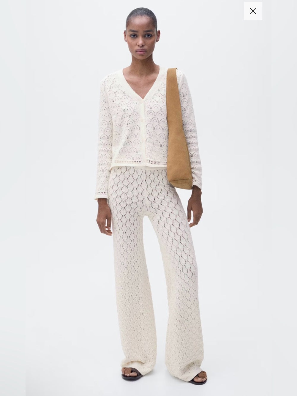NWT MNG Woman’s White Open Work Knitted Sweater and Pants Size XS