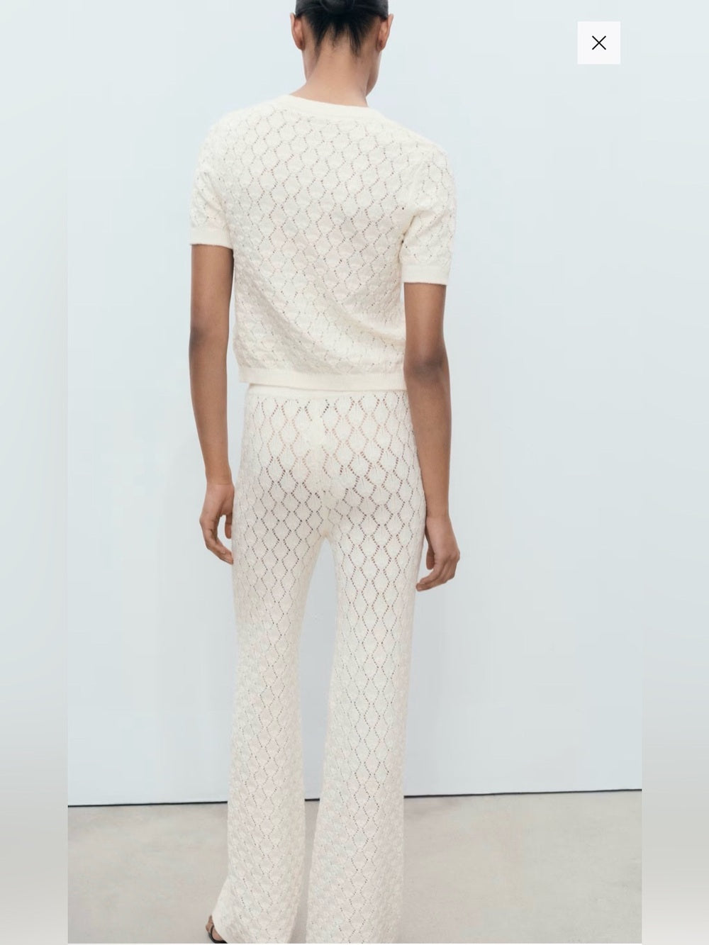 NWT MNG Woman’s White Open Work Knitted Sweater and Pants Size XS