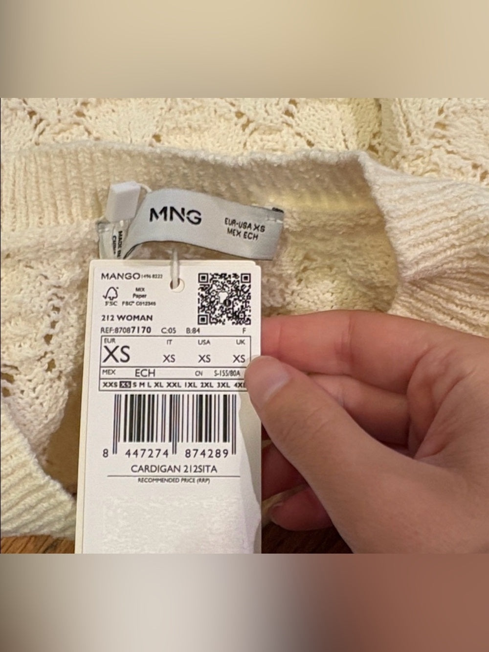 NWT MNG Woman’s White Open Work Knitted Sweater and Pants Size XS