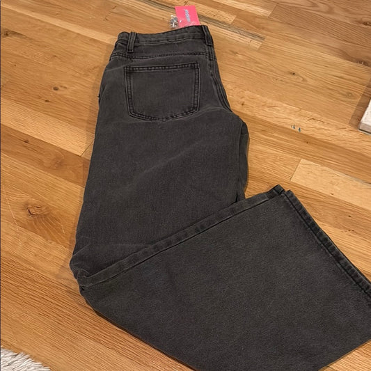 NWT Edikted Women’s Black Washed Wide Leg Jeans Size S