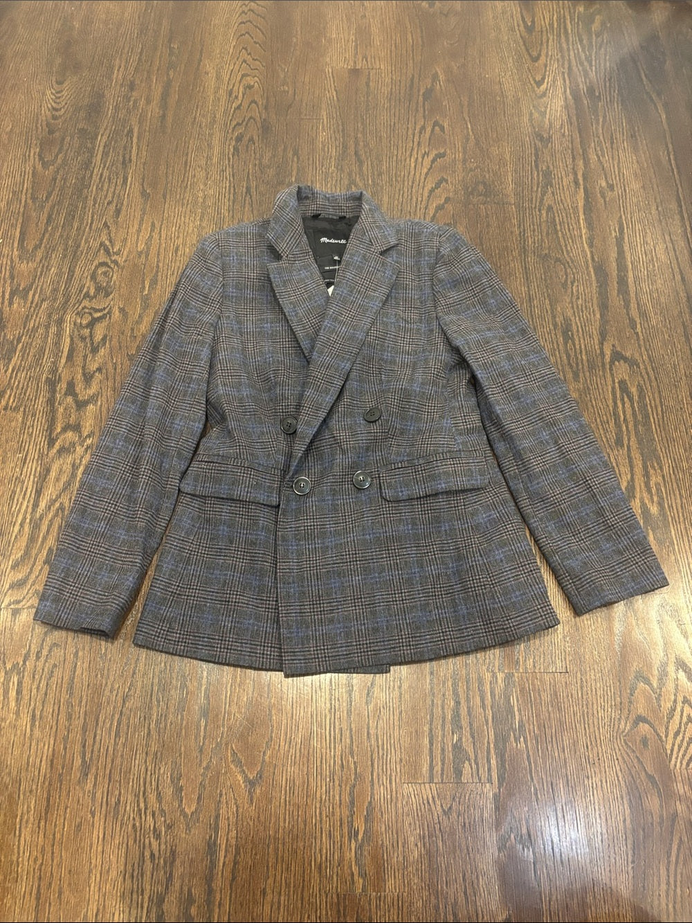 NWT Madewell Women’s Gray Blazer with Blue Windowpane Size 00
