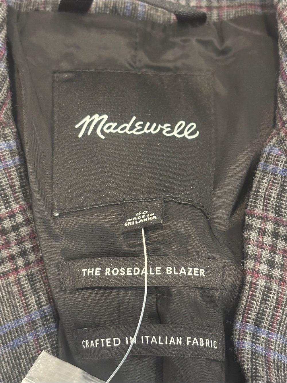 NWT Madewell Women’s Gray Blazer with Blue Windowpane Size 00