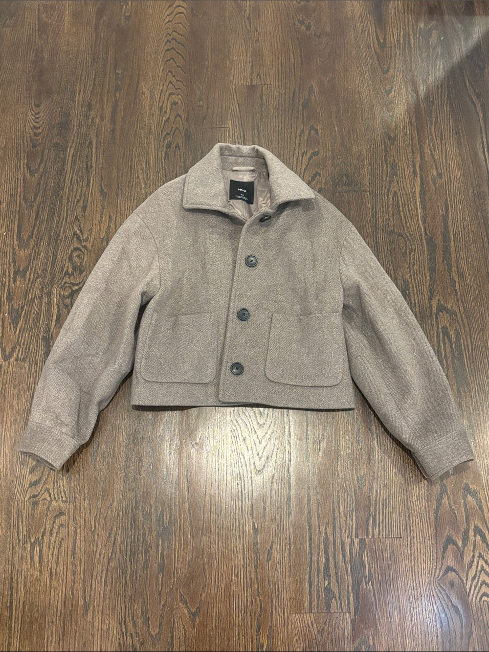 Mango Women’s Taupe Cropped Wool-Blend Pea Coat Size XS