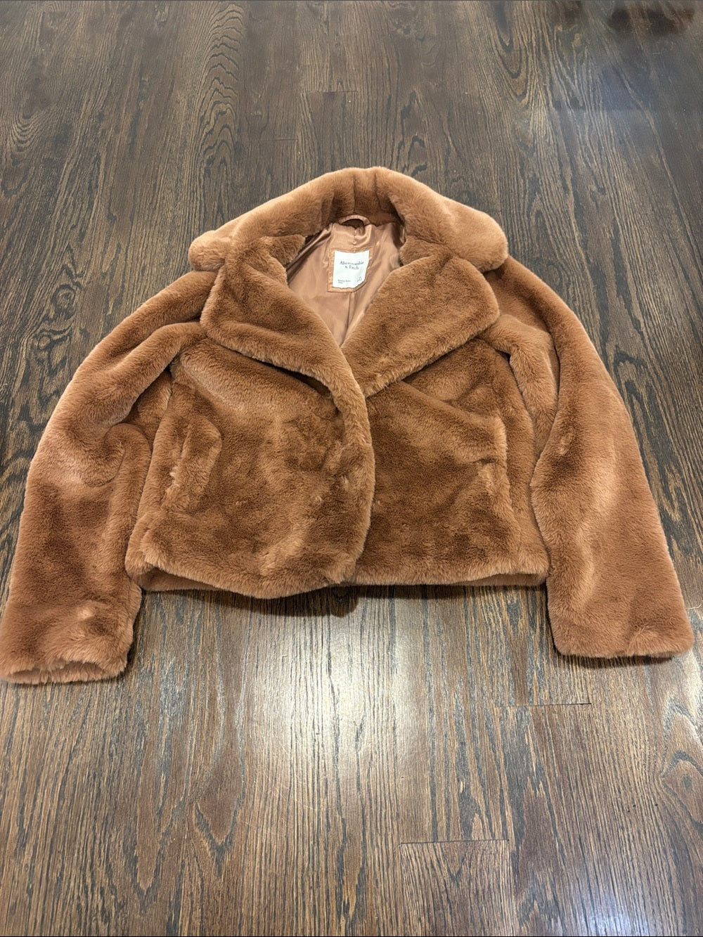 Abercrombie & Fitch Women’s Chestnut Brown Plush Faux-Fur Cropped Jacket Size XS
