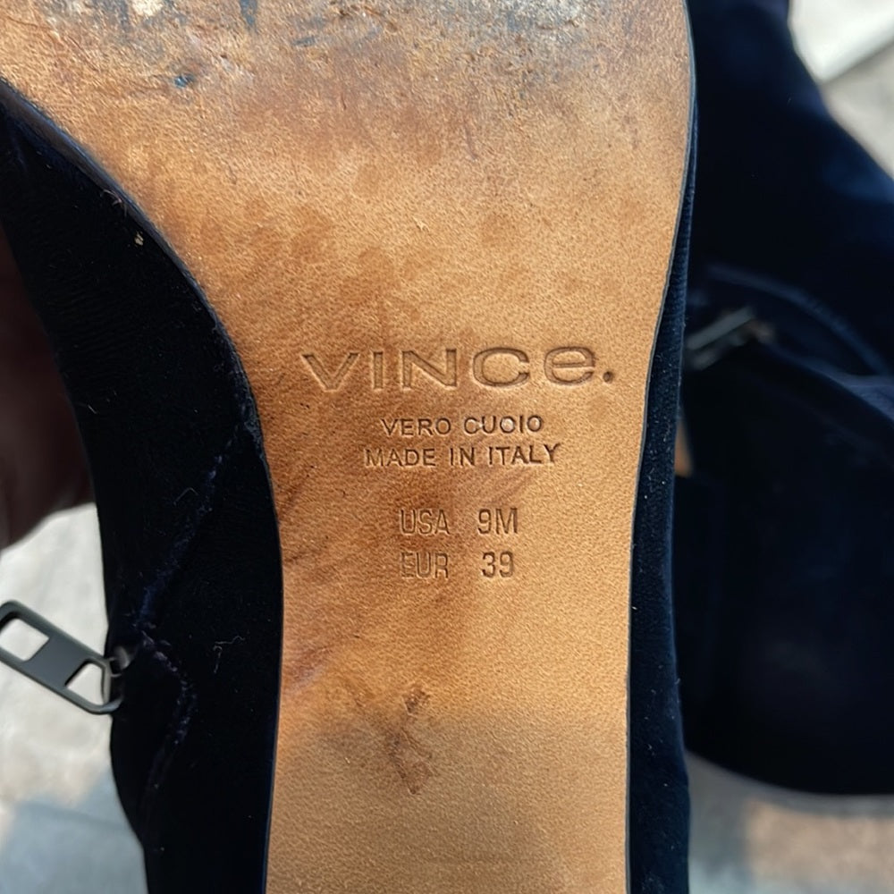 VINCE Navy Velvet Boots Size 9