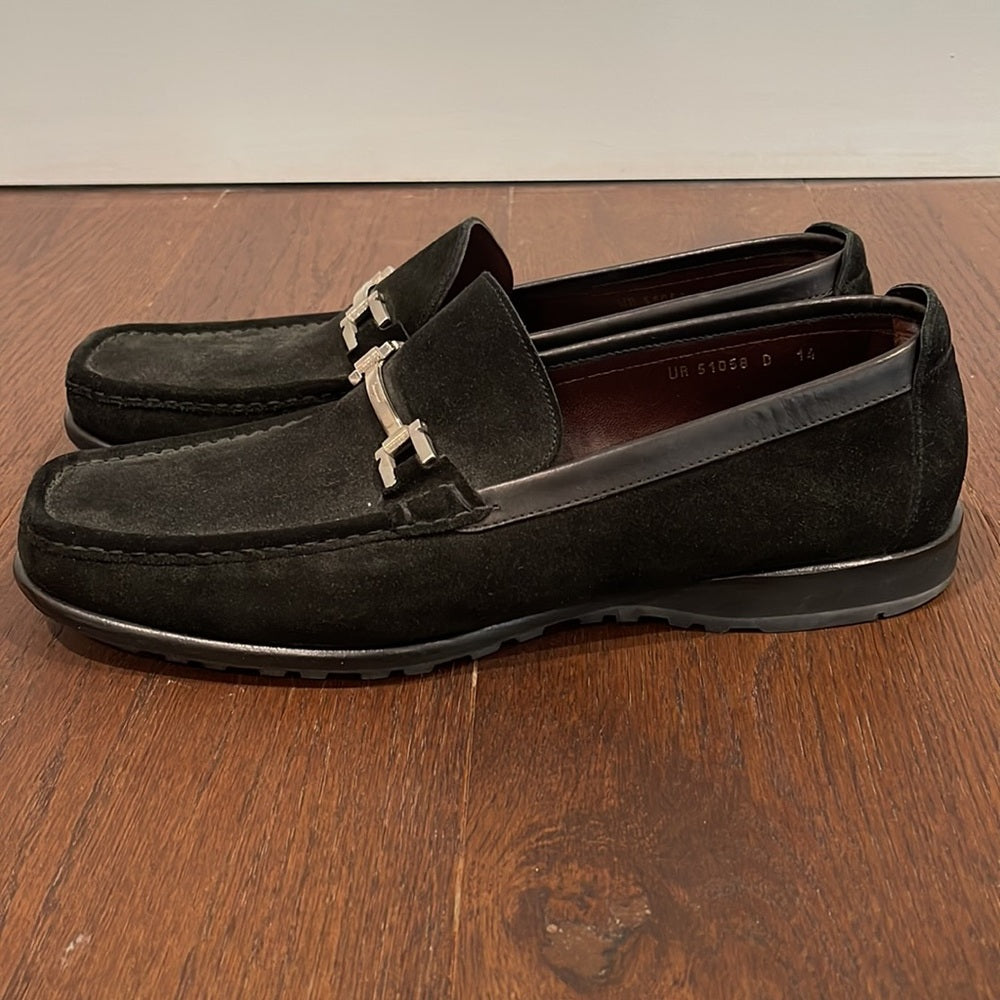 Salvatore Ferragamo Black Suede Loafers Size 14