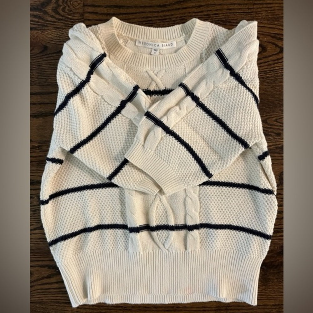 Veronica Beard white striped shirt sleeve Women’s sweater Size Small