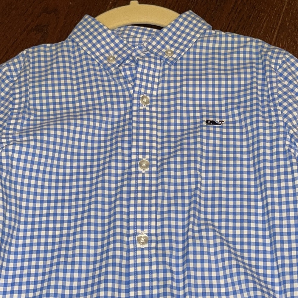 Vineyard Vines Boys Performance Blue and White Button Down Shirt Size 5