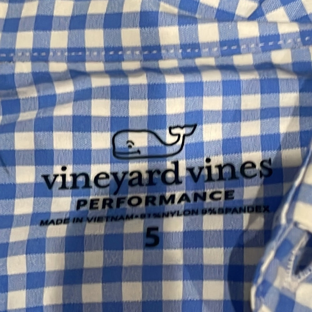 Vineyard Vines Boys Performance Blue and White Button Down Shirt Size 5