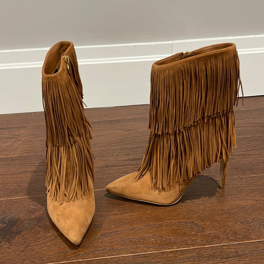 Sam Edelman Brown Suede Fringe Boots Size 8.5